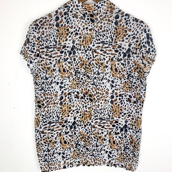 $5 CLEARANCE! Antilia Femme Animal Print Sheer Button Top - Picture 3 of 5